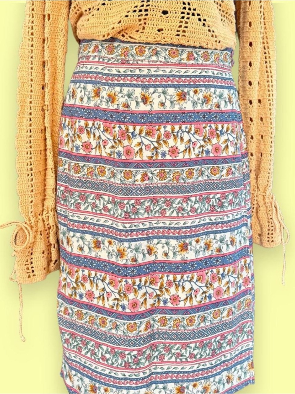 Vintage floral midi faux wrap skirt